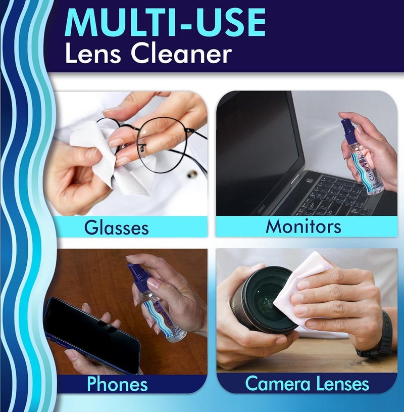 ClearView Lens Cleaner Kit – 4 Bottles + 4 Microfiber Cloths | Streak-Free Eyeglass & Screen Cleaning Spray | Safe for AR & Blue-Light Lenses | 8 oz + Travel Sizes - Image 4
